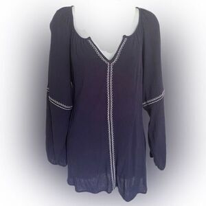 Hailey Lynn Tunic Top - L navy /white trim , polyester